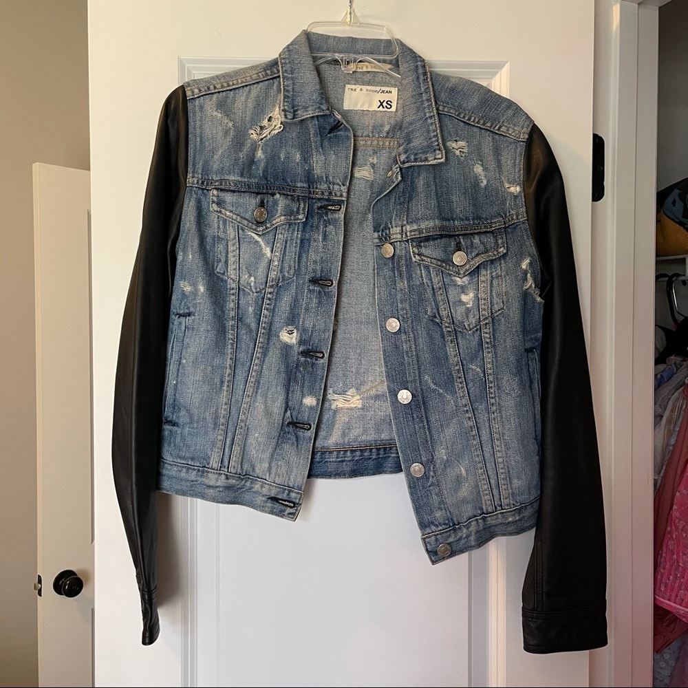 Rag and Bone denim jacket leather sleeves size xs